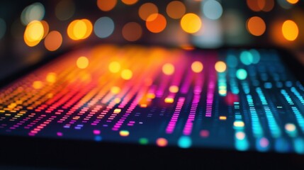 Colorful data stream on a tablet at night.