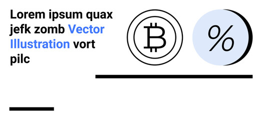 Bitcoin symbol inside a circle and percentage sign on blue circle. Ideal for financial services, cryptocurrency platforms, infographics, educational materials, marketing, websites, mobile apps