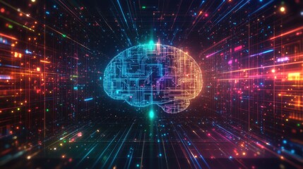 Fototapeta premium Futuristic digital brain with neural network and colorful lights