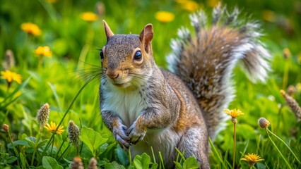 Obraz premium Eastern Gray Squirrel in Meadow - Aerial View