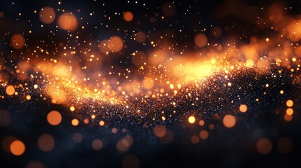 Abstract glowing orange and blue particles.