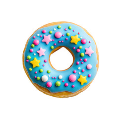 Colorful Donut with Blue Icing and Decorative Toppings