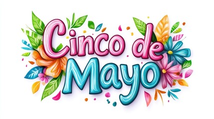 Colorful cinco de mayo celebration with vibrant floral designs and festive typography Happy Cinco de mayo