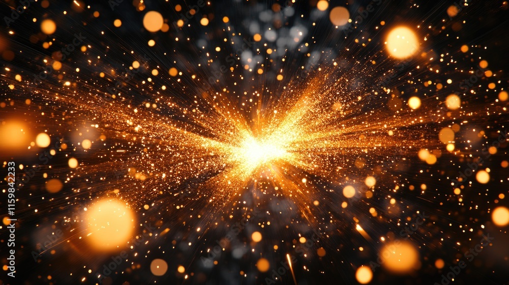 Poster golden light explosion with sparkling particles and dynamic energy burst