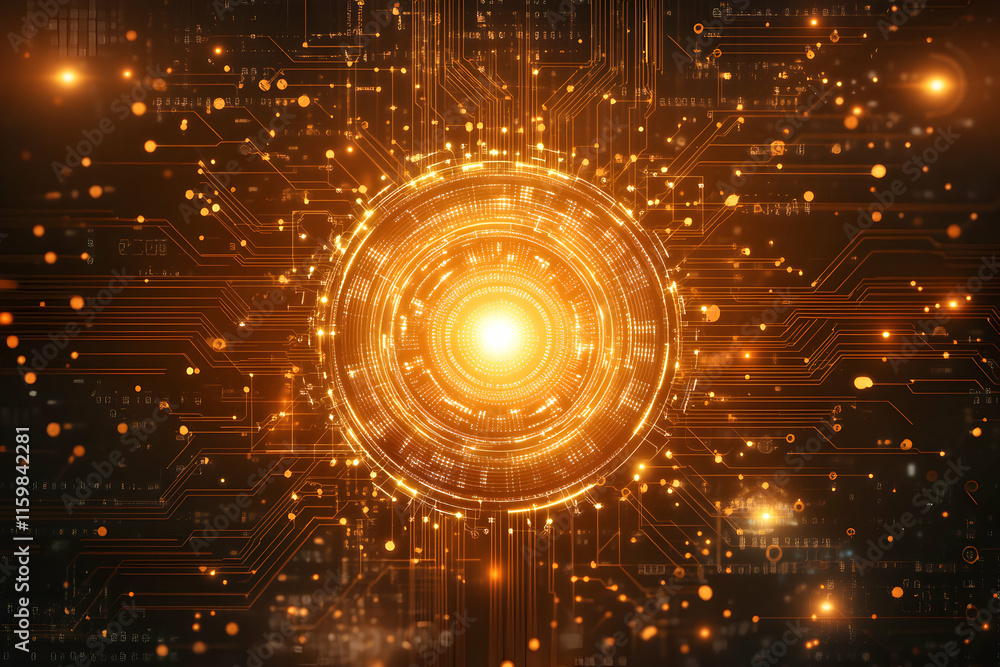 Aufkleber abstract digital technology background. glowing circuit board with central circular element. futuris