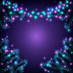 A festive background featuring colorful lights and pine branches.