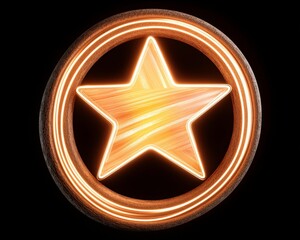 A glowing orange star enclosed in a circular frame, creating a vibrant design.