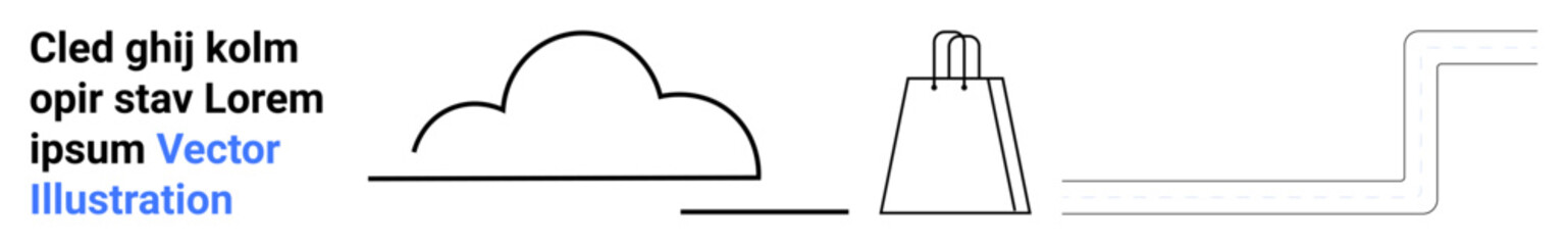 Cloud outline, shopping bag, and geometric line on white. Ideal for e-commerce, advertisements, web design, flyers, infographics branding digital marketing presentations. Landing page