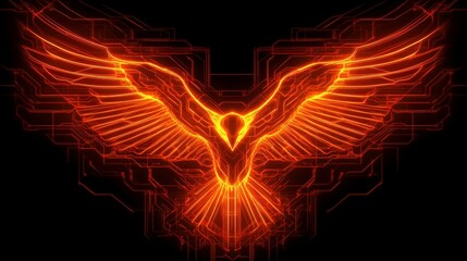 A glowing, stylized representation of a hawk with intricate digital patterns.