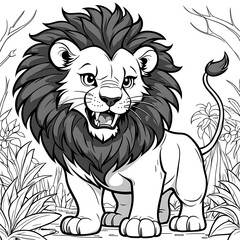 Obraz premium Graceful Lion Coloring Book Page in Elegant Vector Illustration