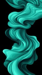 Obraz premium Abstract swirling teal shapes on a black background.