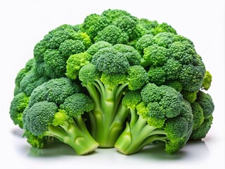 Fresh Broccoli Florets - Close-up, White Background, Copy Space