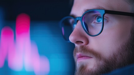Business Analyst Analyzing Financial Data on Computer Screen in Office with Focus on Stock Market Trends and Charts for Professional Finance Assessment and Strategy Development