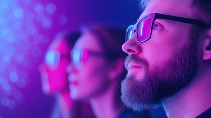 Virtual Meeting of Business Professionals with Futuristic Setting and Neon Lighting in Professional Workspace for Modern Collaboration and Technology Engagement in Contemporary Digital World