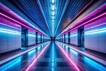 Fototapeta premium Futuristic Subway Corridor - Neon Blue Pink Lights