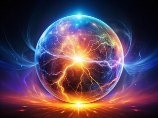 Obraz premium Glowing Sphere Fashion Photography, Electric Burst, Dynamic Light
