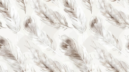 Fototapeta premium Elegant feather pattern on a light background perfect for textiles and wall art. Abstract backdrop. Watercolor illustration