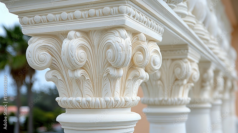 Poster close-up of intricately designed architectural columns showcasing classical detailing.