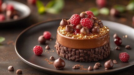 Delicious Chocolate Raspberry Dessert With Gold Accents