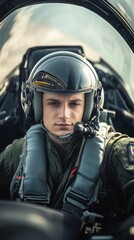 Fighter Pilot in Uniform Inside Aircraft Cockpit