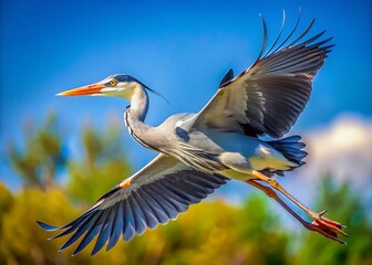 Fototapeta premium Gray Heron Soaring, Wildlife Photography, Majestic Flight