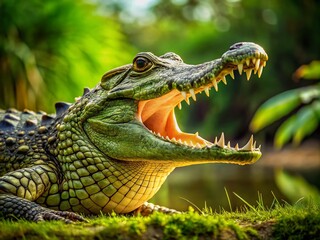 Obraz premium Green Crocodile Open Mouth - Landscape Photography