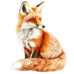 Fox illustration painted in soft watercolor with lifelike textures and vibrant orange tones, isolated in PNG transparent background