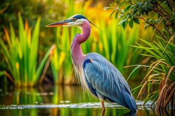 Naklejka premium Heron in Natural Habitat - Photorealistic AI Art with Copy Space