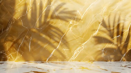 Gold Marble Wall with Palm Frond Shadows and Display Surface