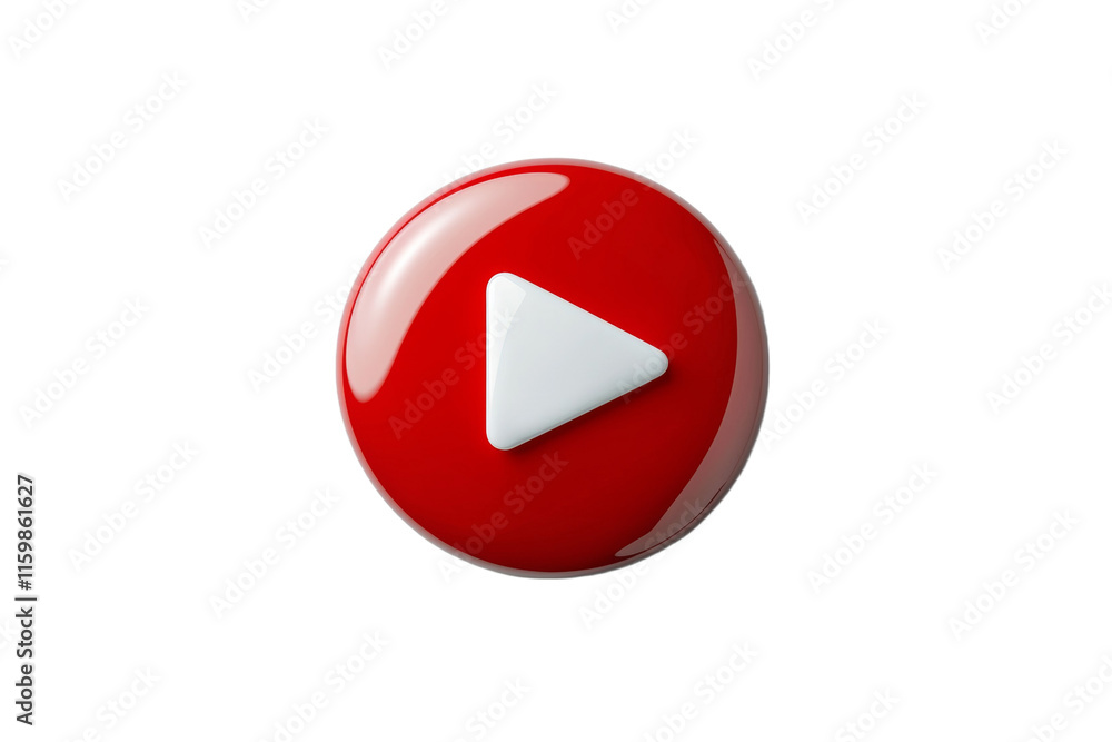 Poster a red button with a white triangle on it