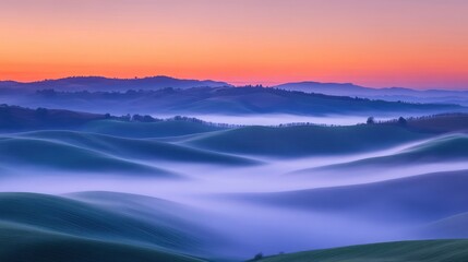 Obraz premium Serene Foggy Hills at Dawn