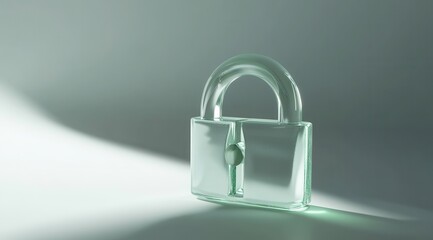 a 3 dimensional lock made out of milky, white glass material standing in a flat, light, empty environment, 