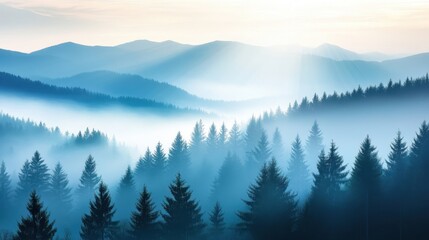 Obraz premium Mystic Mountains Shrouded in Thick Fog
