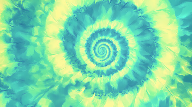 Vibrant seamless spiral pattern featuring tie dye designs in lime and seafoam ideal for psychedelic themed decor and fashion retro bohemian vibes. Seafoam. Illustration