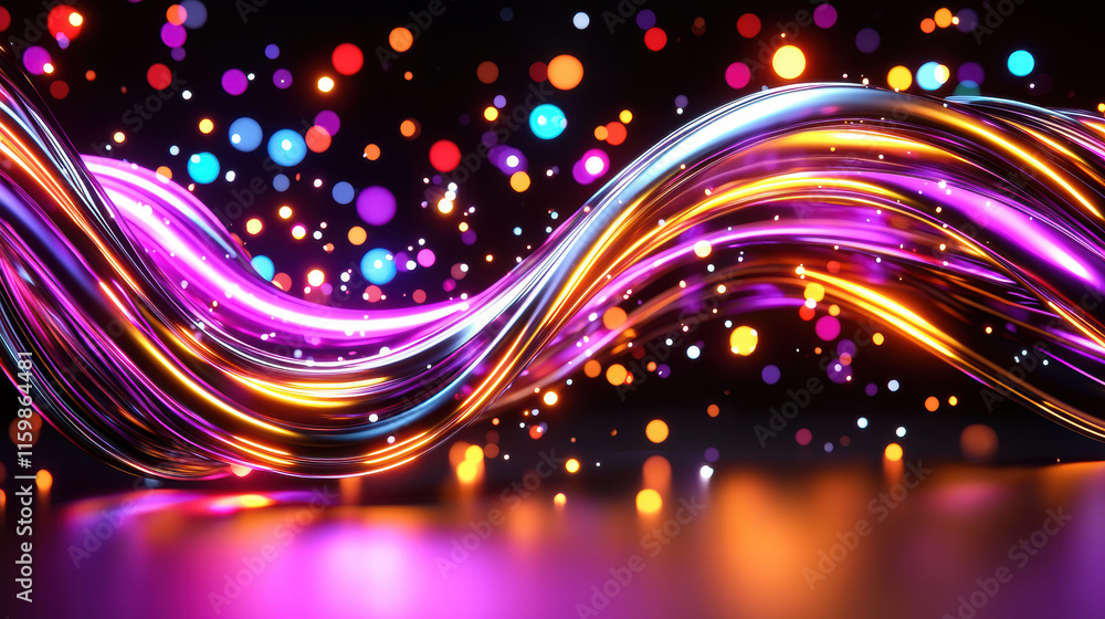 Poster vibrant abstract waves of light flow through colorful bokeh effects