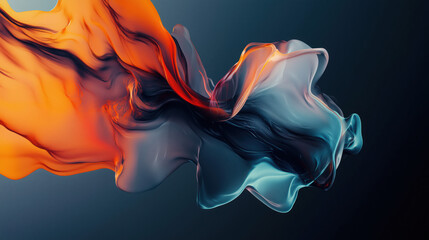 Abstract 3D Flowing Liquid-Like Wave Textures in Orange, Aqua, and Charcoal Gradient background wallpaper