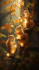 squirrels, family, playful, climbing, tree, branches, sunlight, canopy, forest, nature, wildlife, playful-animals, adventure, outdoor, trees, frolicking, woodland, vibrant, cute, mammals, ecology, hab