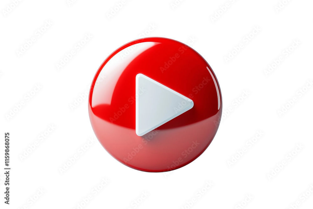 Poster a red and white button with a white arrow pointing to the right