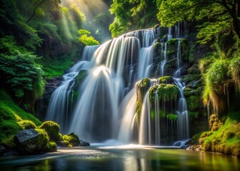 Majestic Waterfall, Minimalist Nature, Tumbling Cascade, Natural Textures