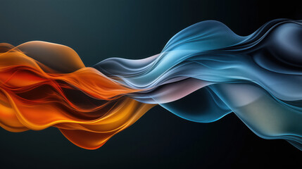 Abstract 3D Flowing Liquid-Like Wave Textures in Orange, Aqua, and Charcoal Gradient background wallpaper
