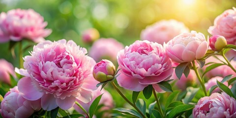 Fototapeta premium Soft Pink Peonies in Full Bloom , floral arrangement, lush garden