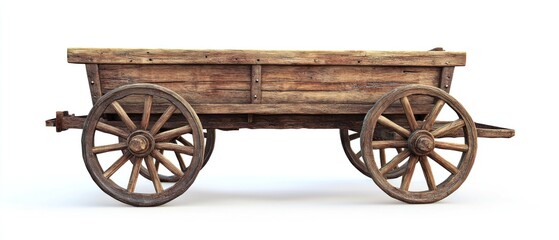 Obraz premium Old wooden cart isolated on white background.