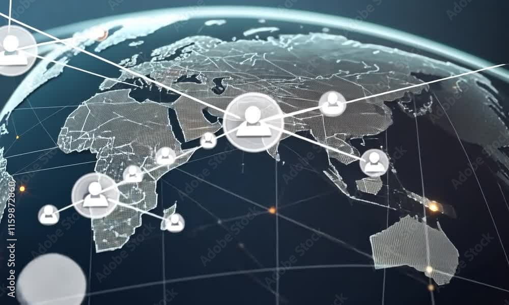 Poster 3d representation of a global network with illuminated connections.