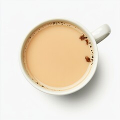 Freshly brewed chai tea in a cup. Featuring spices and milk