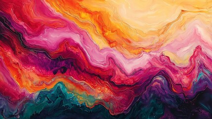Abstract colorful fluid art painting with vibrant swirls and waves.