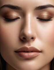 Naklejka premium Serene portrait of woman with closed eyes and natural makeup