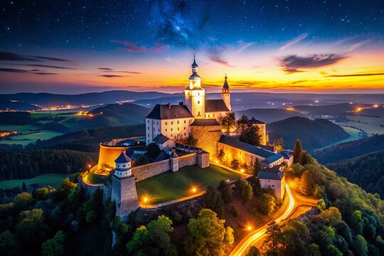 Night Drone Photography Burg Forchtenstein Austria, Stunning Aerial Castle