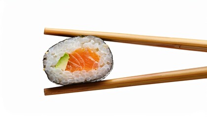 Piece of sushi with a piece of avocado on top