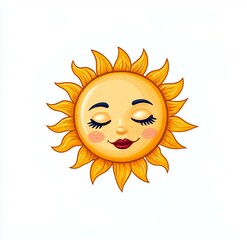 Cartoon sun with a smiling face and a woman's face in the middle of it