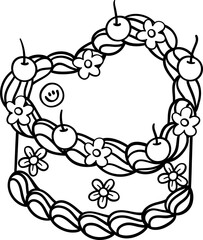 Groovy Birthday Heart Cake Doodle Outline